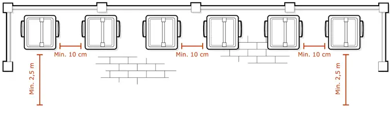 Tegningen viser kravene til, hvordan du etablerer en fælles standplads med beholdere. Vi har også forklaret de samme krav med ord på denne side.